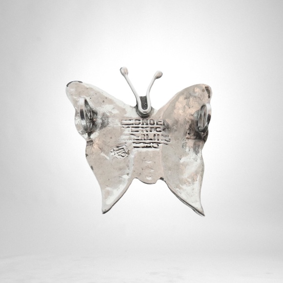 Vintage Sterling Silver Abalone Small Butterfly Pendant with Box Chain - Picture 5 of 11